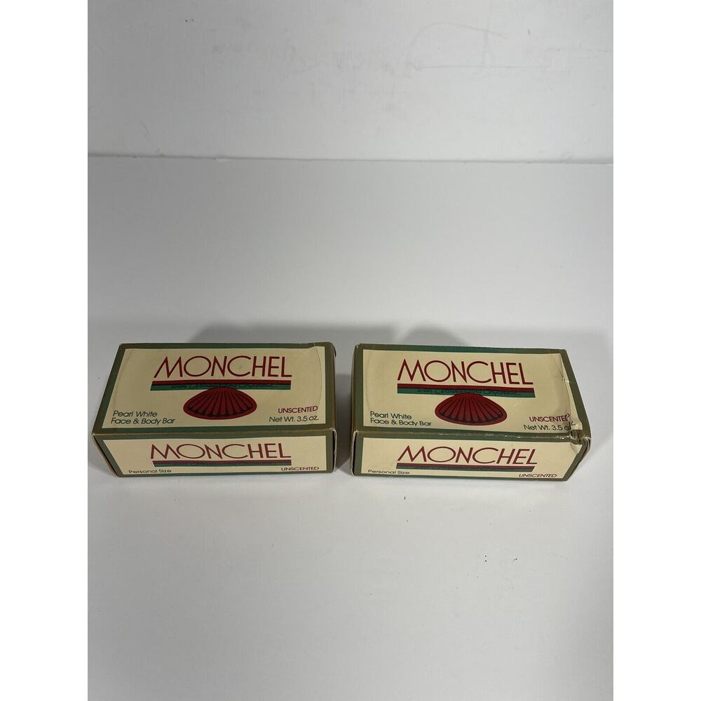 Lot Of 2 Vintage Monchel Pearl White UnScented Bar Soap 1982 New Old Stock Shell